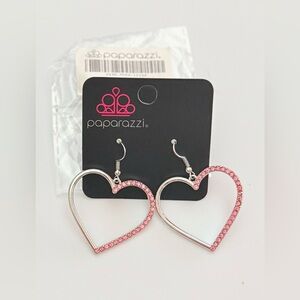 Paparazzi Silver and Pink Heart Earrings